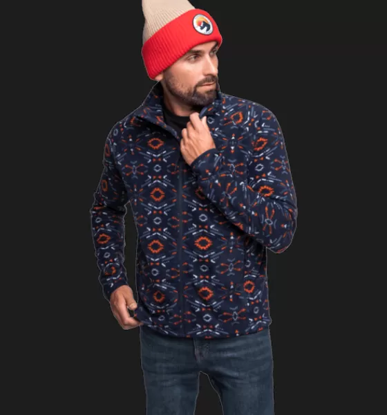 Everest Outdoor Tröjor & T-Shirts | Tröjor<M Zip Fleece Jacket NAVY RETRO PATTERN